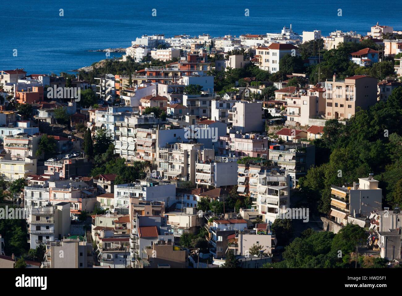 Griechenland, OstMazedonien und Thrace Region, Kavala, erhöhten Blick auf die Stadt, morgen Stockfoto