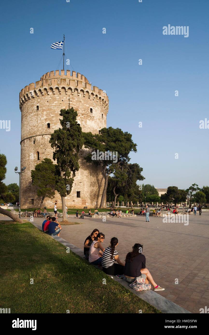 Griechenland, Mazedonien Zentralregion, Thessaloniki, Blick mit The White Tower Stockfoto