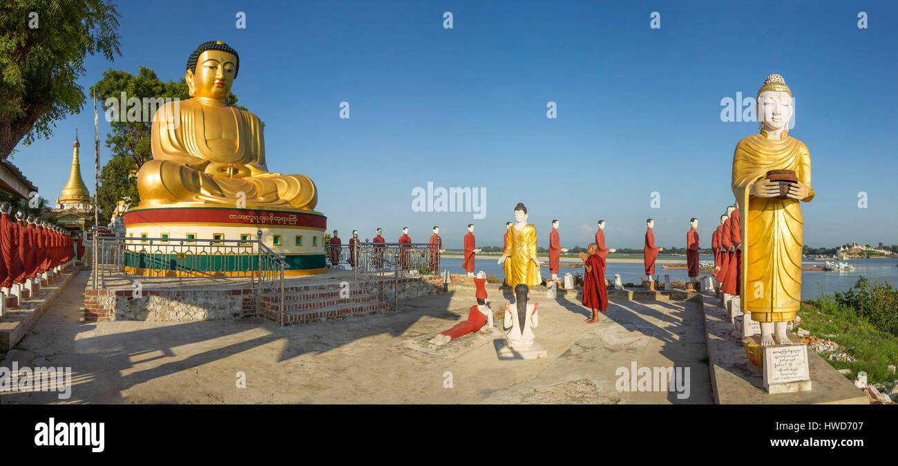 Myanmar (Burma), Mandalay District, Mandalay, Sagaing, Buddha in eines der zahlreichen Klöster der Sagaing Hill Stockfoto