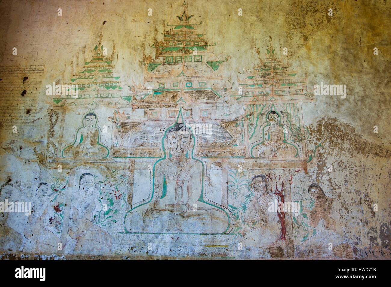 Myanmar (Burma), Mandalay Bezirk, heidnische, Sulamani Pagode, Gemälde aus dem Leben des Buddha Stockfoto