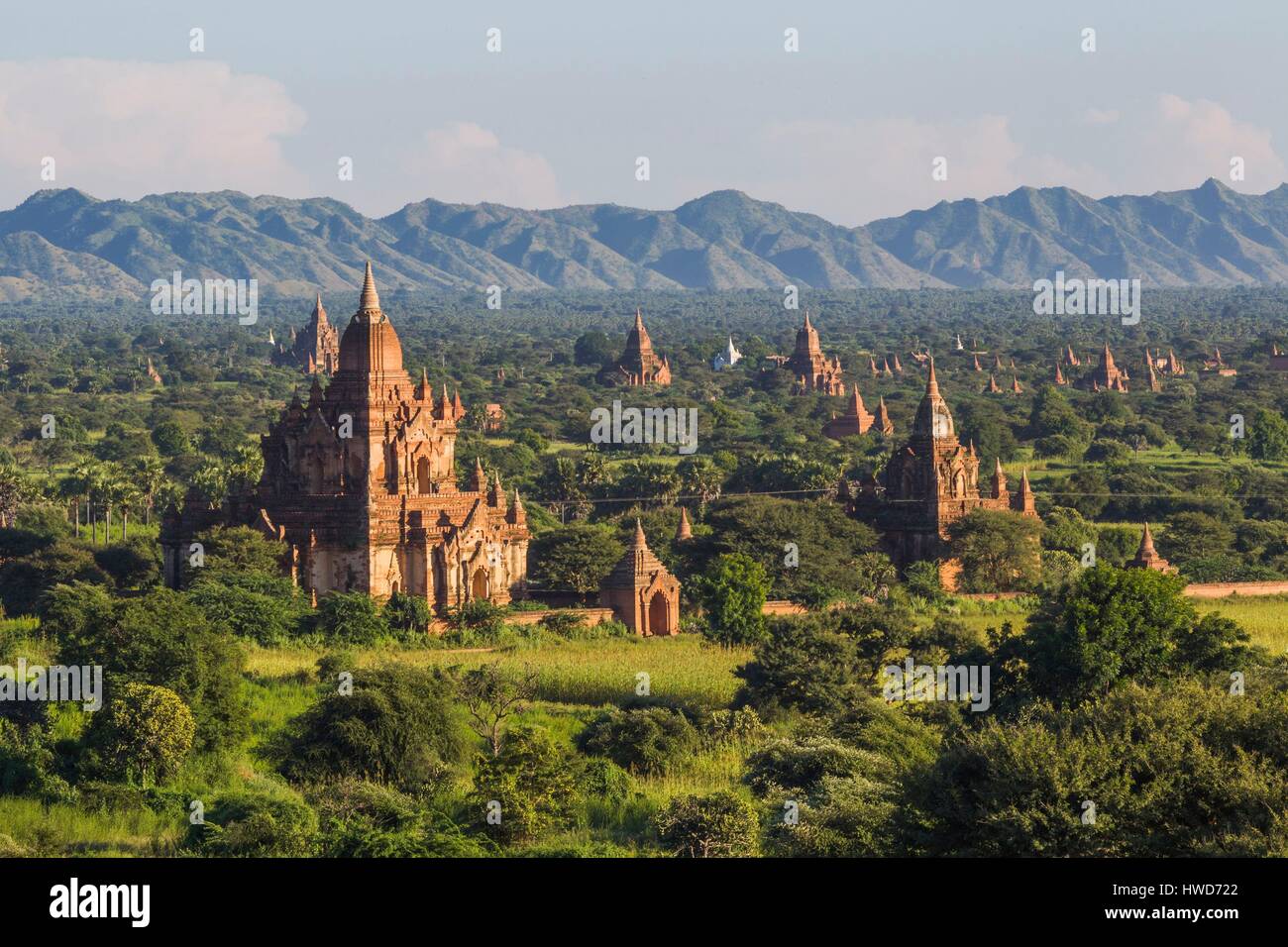 Myanmar (Burma), Mandalay District, Pagan, Pagoden und Stupas in archäologische Stätte Stockfoto