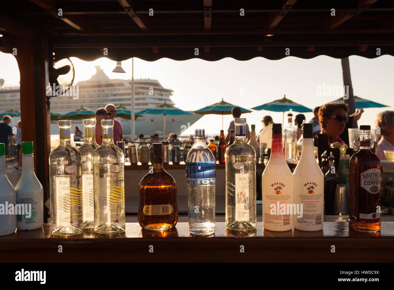 USA, Florida, Florida Keys, Key West, Mallory Square, tägliche sunset Party bar detail Stockfoto