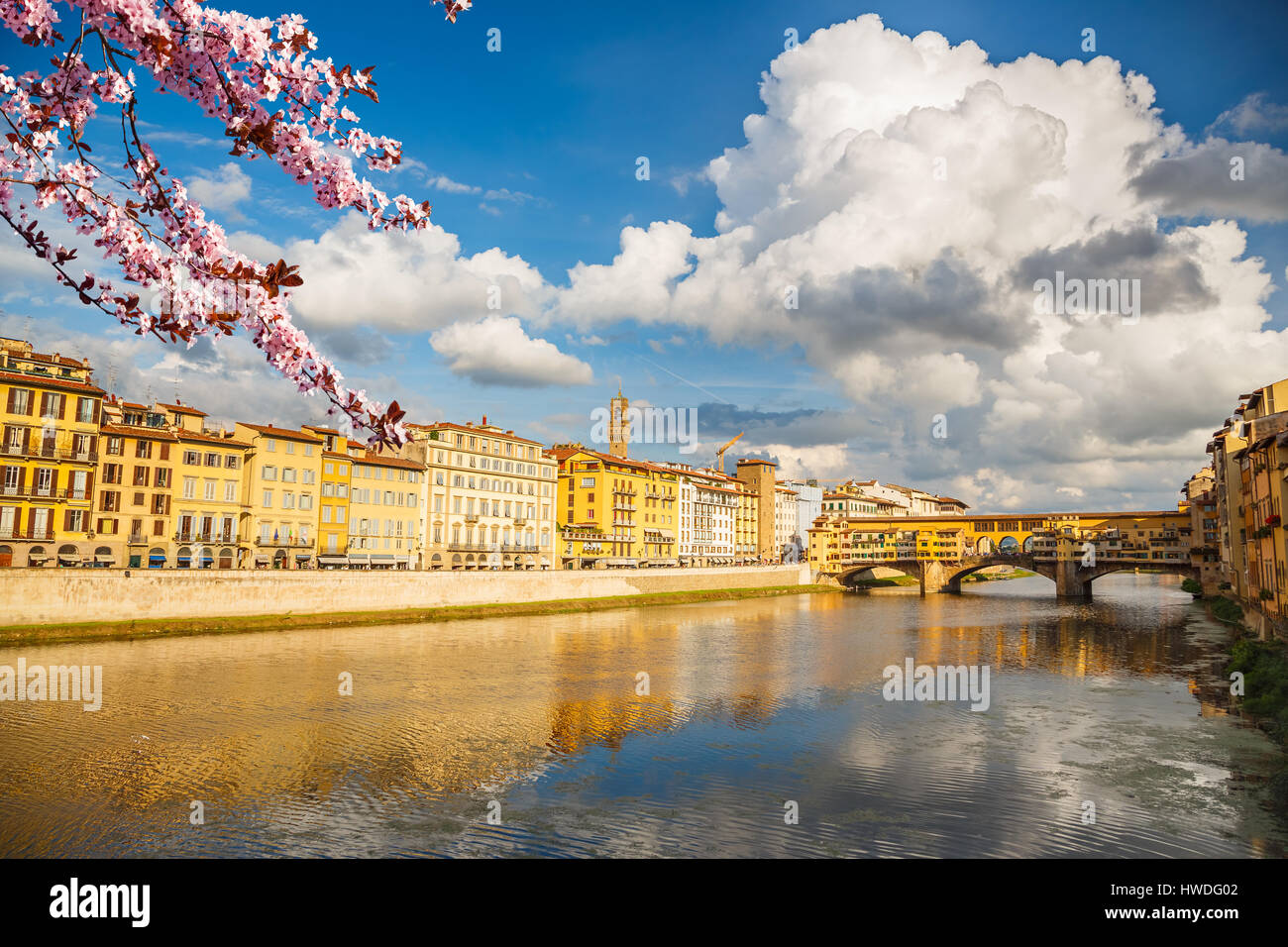 Der Fluss Arno in Florenz im Frühjahr Stockfoto