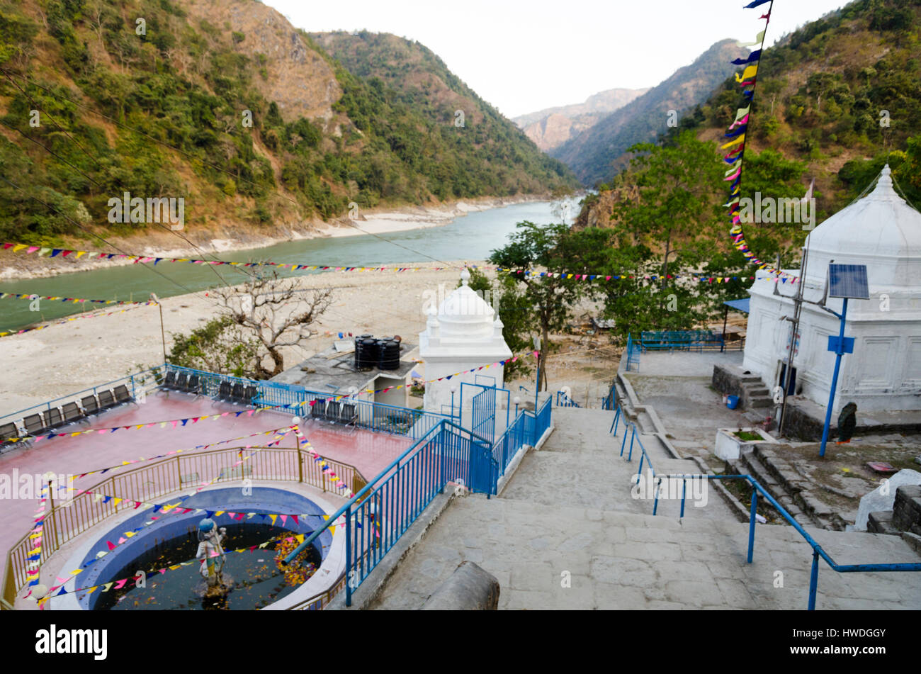 Baraha Chhetra Tempelbezirk mit Saptakoshi Fluss in Sunsari Nepal Stockfoto