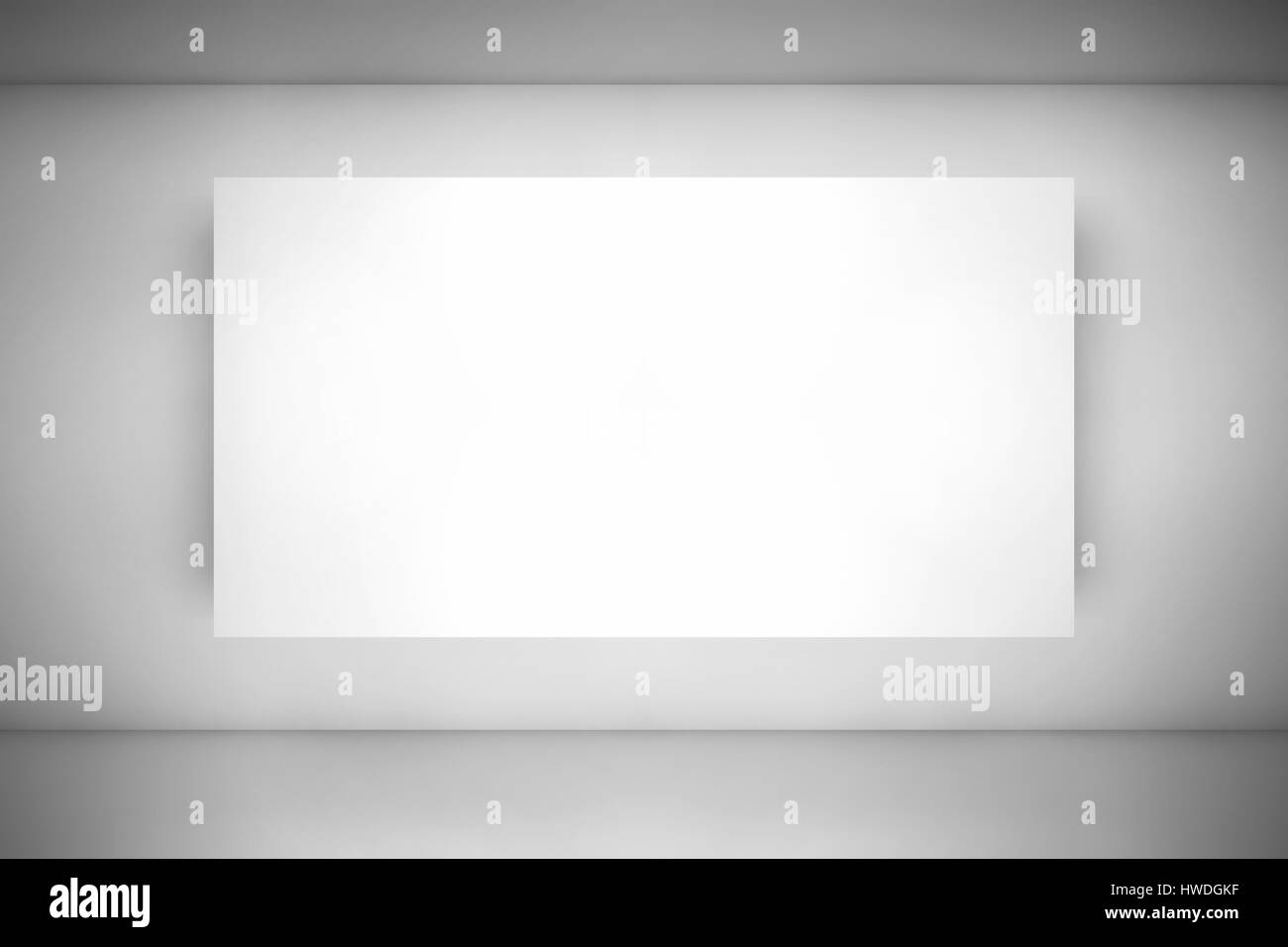 Abstrakte leeren, weißen Innenraum, leere Plakat mit sanfte Beleuchtung, zeitgenössische Architekturdesign. 3D Illustration, Vorderansicht, Moke Stockfoto