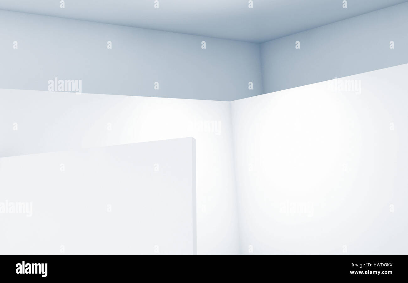 Abstrakte innere Leere, weiße Wände, Ecken Installation mit weichen Schatten, zeitgenössische Architekturdesign. 3D illustration Stockfoto