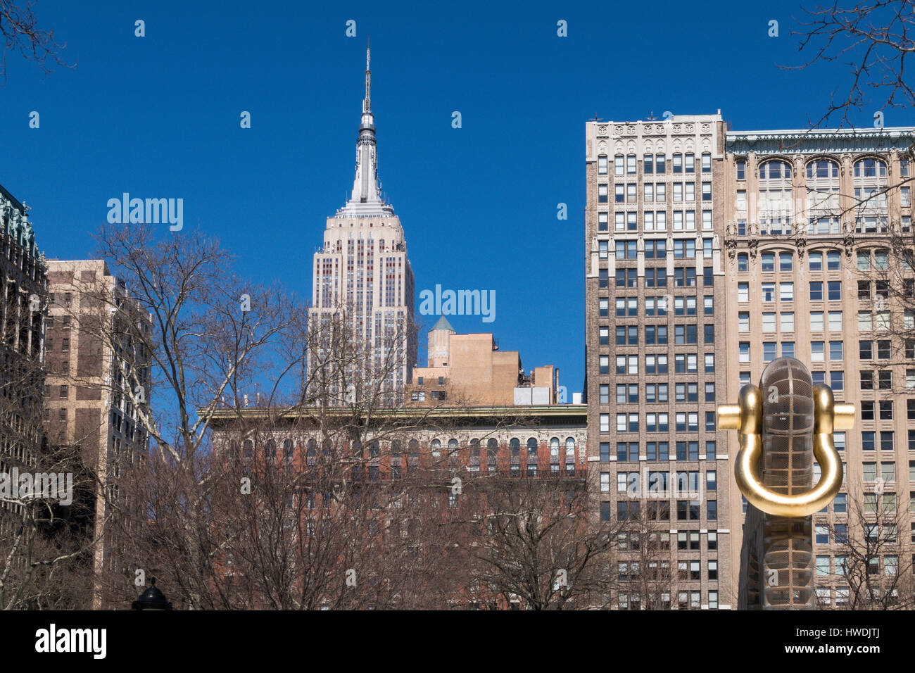 Das Empire State Building, Madison Square Park im Vordergrund, NYC, USA Stockfoto