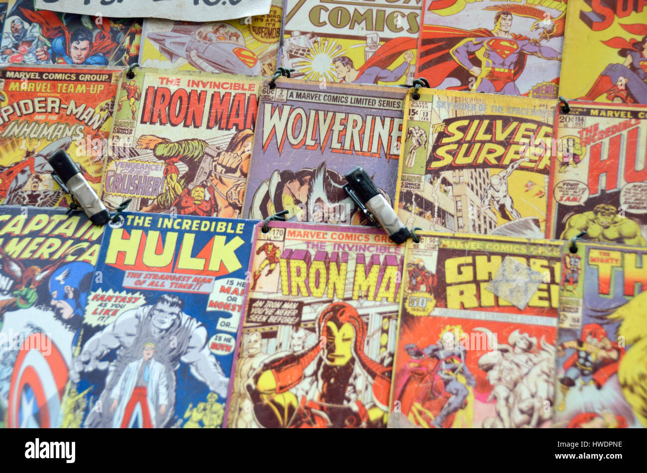 Alte Marvel-Superhelden-Comics. Stockfoto