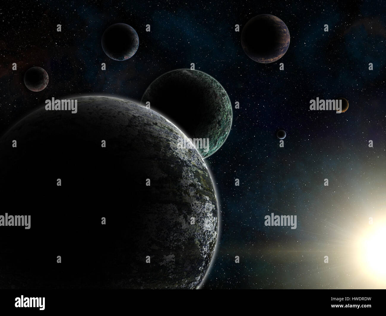 3D Render unwirklich Trappisten-1 Exoplaneten-system Stockfoto