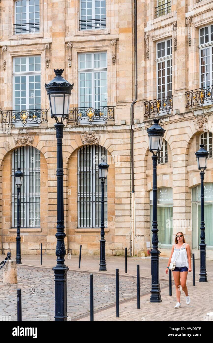 Frankreich, Gironde, Bordeaux, als Weltkulturerbe der UNESCO, Place de la Bourse aus dem 18. Jahrhundert und von Ange-Jacques Gabriel konzipiert Stockfoto