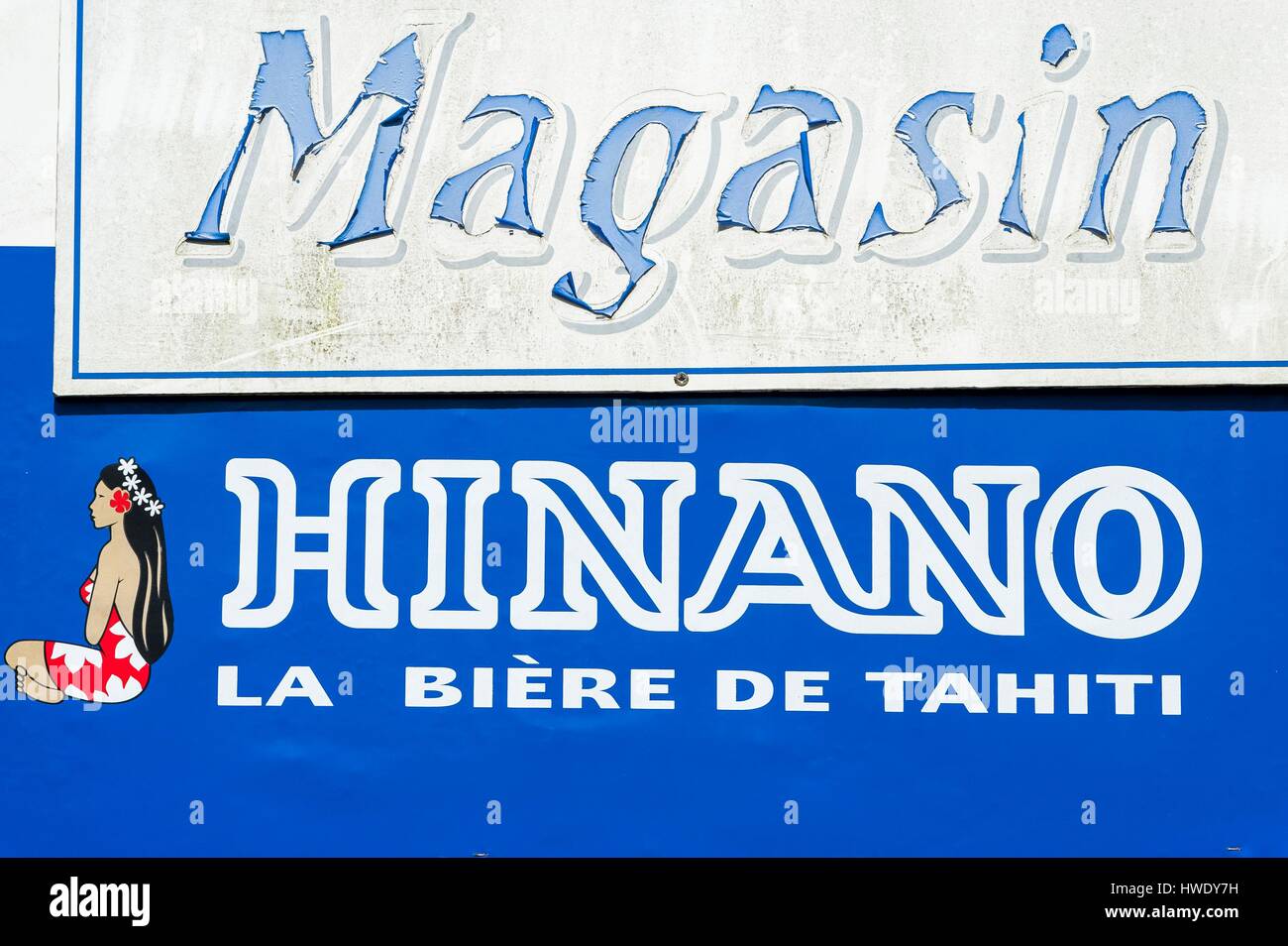 Frankreich, Französisch-Polynesien, Gesellschaftsinseln, Moorea Insel Hinano Bier Werbung Stockfoto