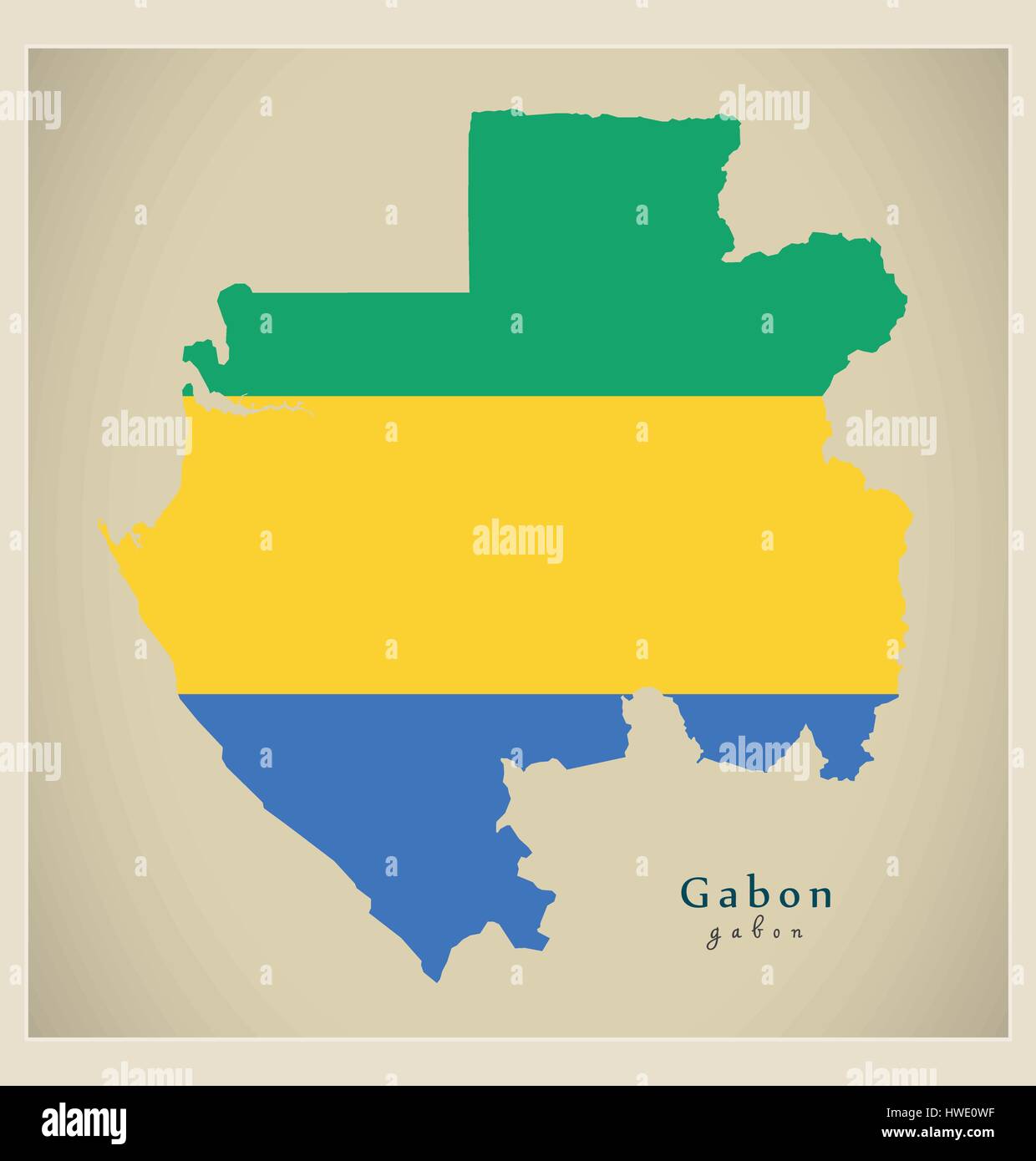 Moderne Karte - Gabun Flagge farbig GA Stock Vektor