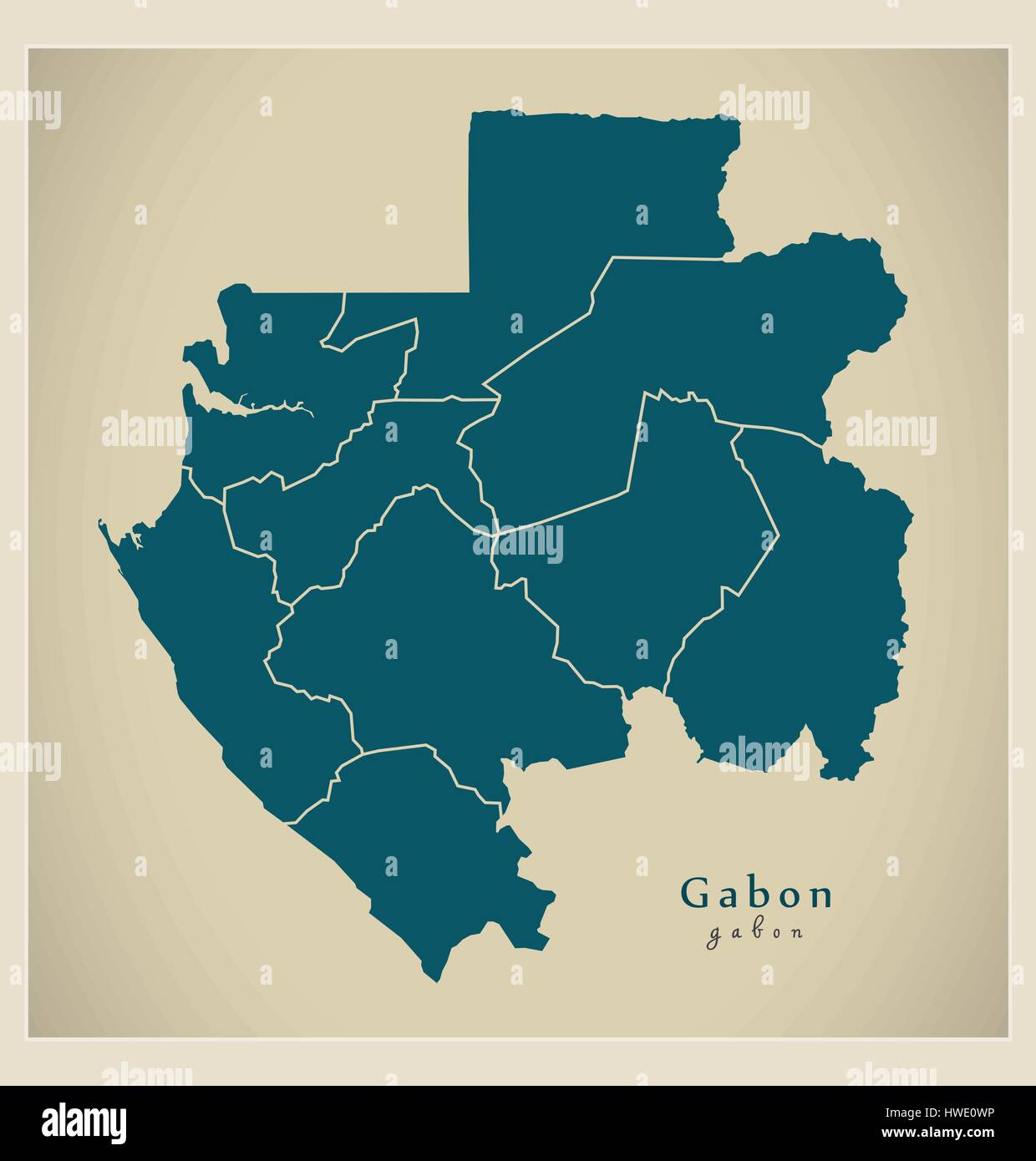 Moderne Karte - Gabun mit Provinzen GA Stock Vektor
