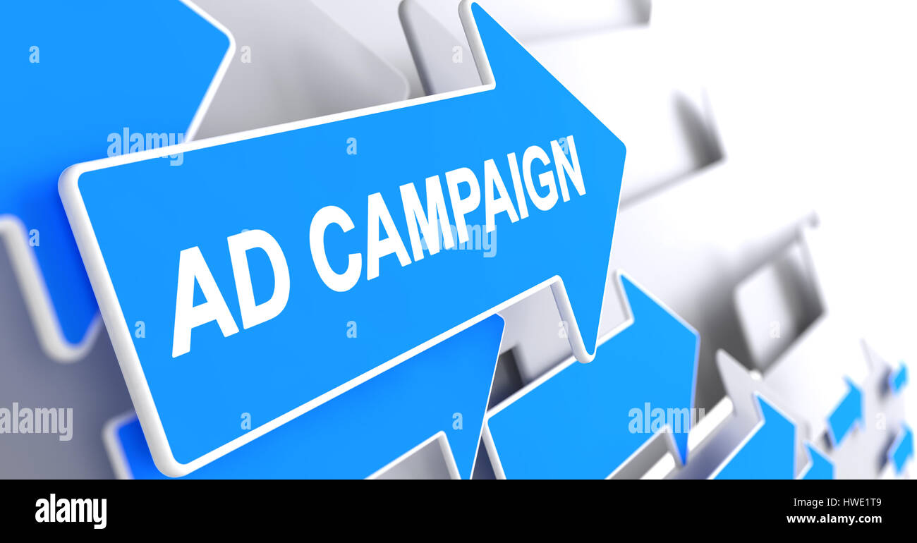 Kampagne - Text auf den blauen Pfeil. 3D. Stockfoto