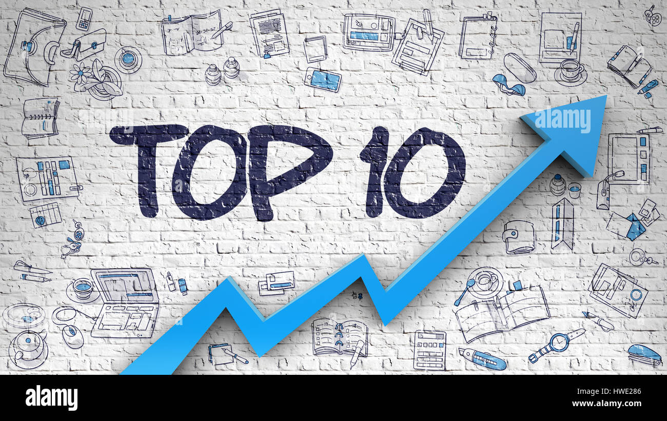 Top 10 auf weißen Brickwall gezeichnet. 3D. Stockfoto Top 10 auf weißen Brickwall gezeichnet. 3D. Stockfoto