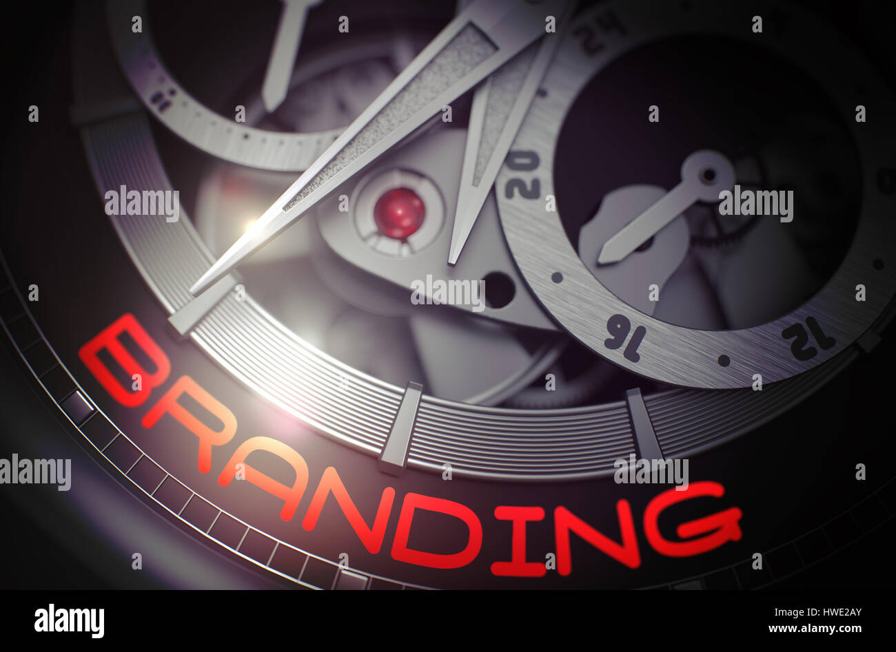 Branding auf Mode Tasche Uhrwerk. 3D. Stockfoto
