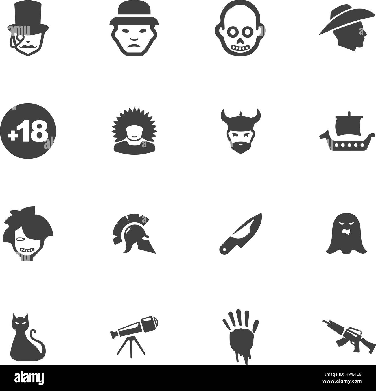 Reihe von FilmGenres, die schwarzen Symbole auf weiß isoliert. Vektor