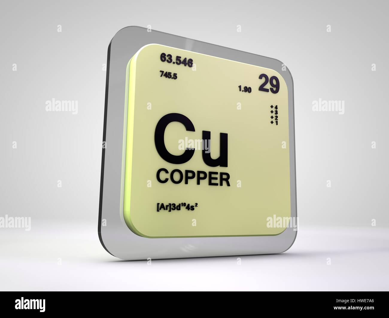 Kupfer - Cu - Chemisches Element Periodensystem 3d render Stockfoto