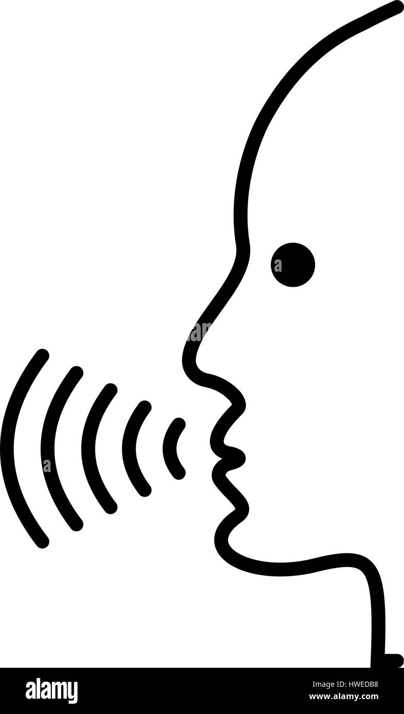 Sprachsteuerung mit Schallwellen Symbol Befehl. Schwarzer Kopf