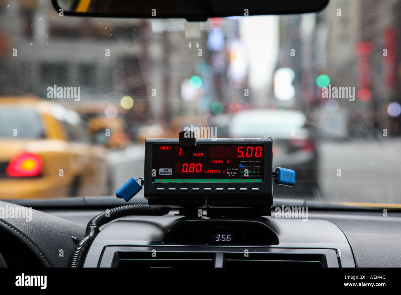 New York City, New York, USA, 16. Februar, 2015.View aus der Kabine mit Messwertanzeige in New York am 16. Februar 2015. Stockfoto