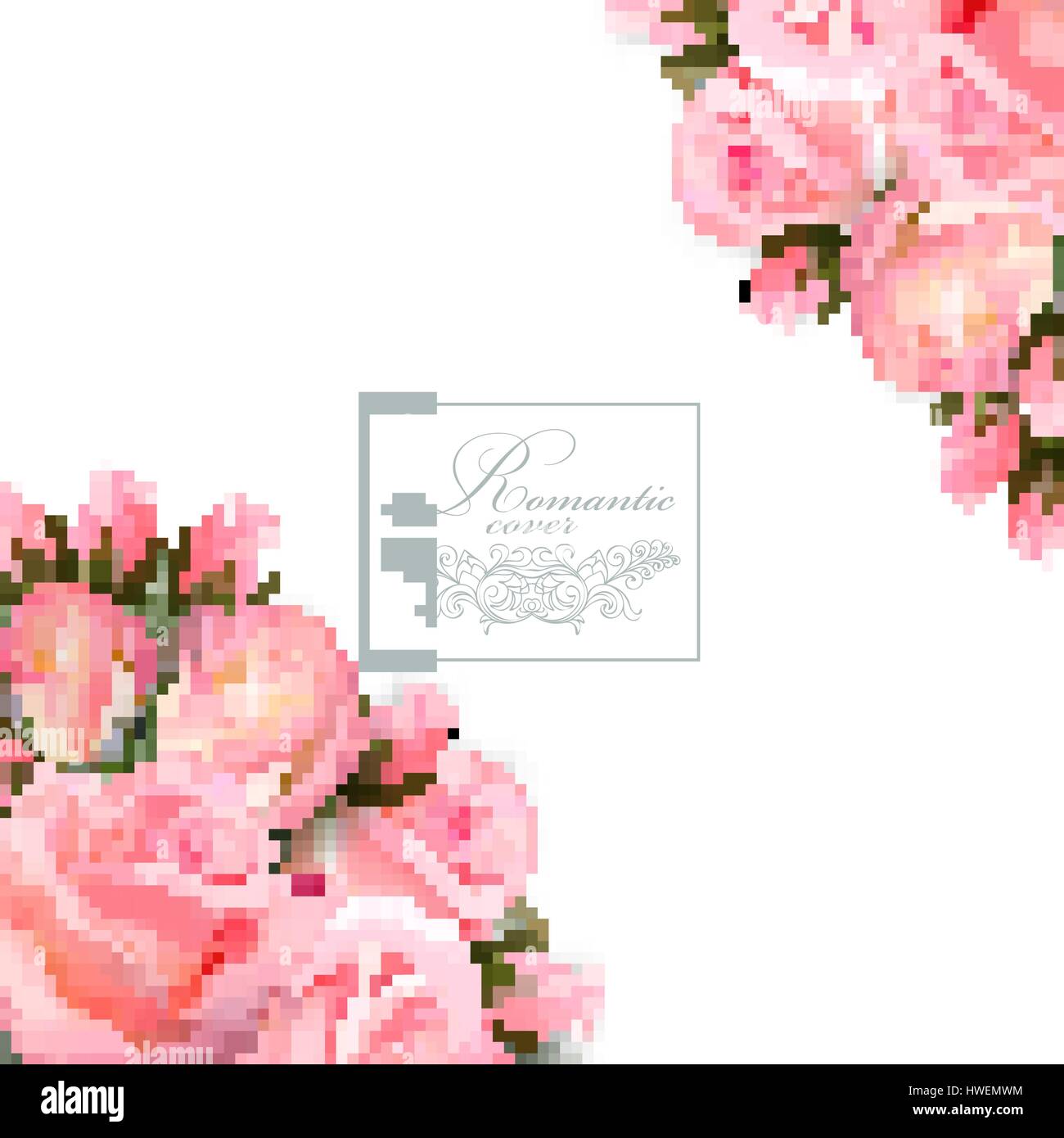 Vektor-Hintergrund mit rosa Rosen Blumen und grünen Blättern. Stock Vektor
