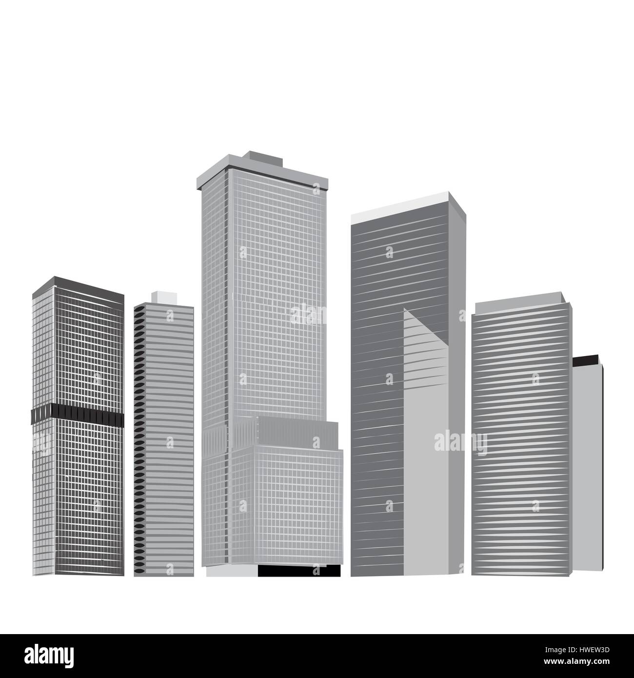 Satz von Vektor Wolkenkratzer mit vielfältigen Architektur Fassaden. Häuser und Bürogebäude in einer großen Stadt. Stock Vektor