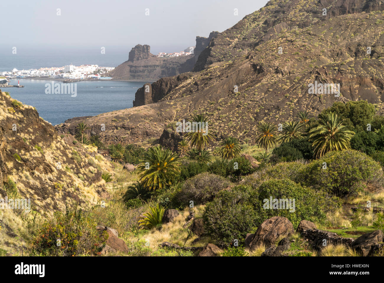 Puerto de Las Nieves Und der Barranco de Guayedra, Insel Gran Canaria, Kanarische Inseln, Spanien |  Vogelperspektive von Puerto de Las Nieves und Barra Stockfoto