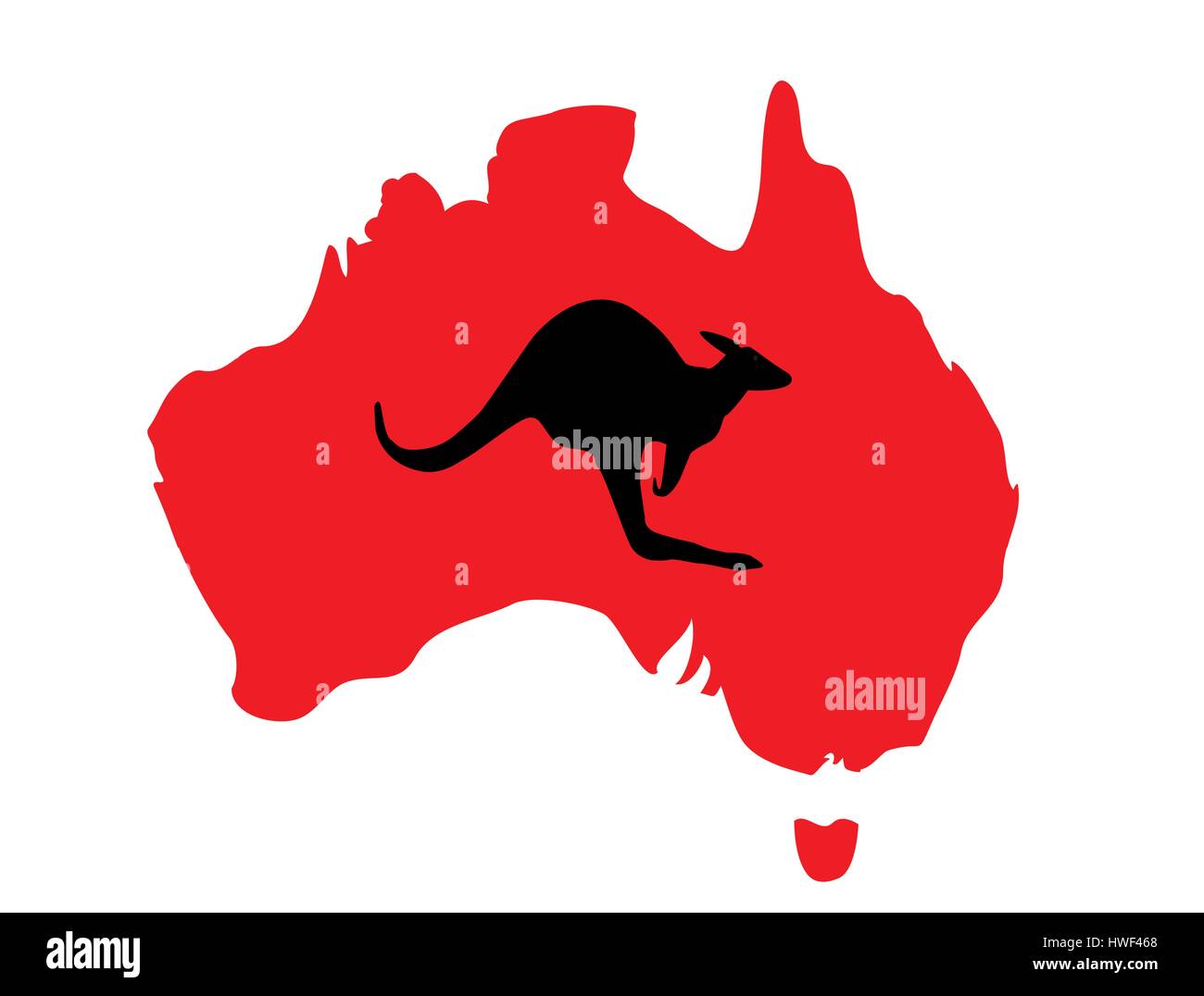 Orange Karte von Australien und Känguru auf weißem Hintergrund Stock Vektor