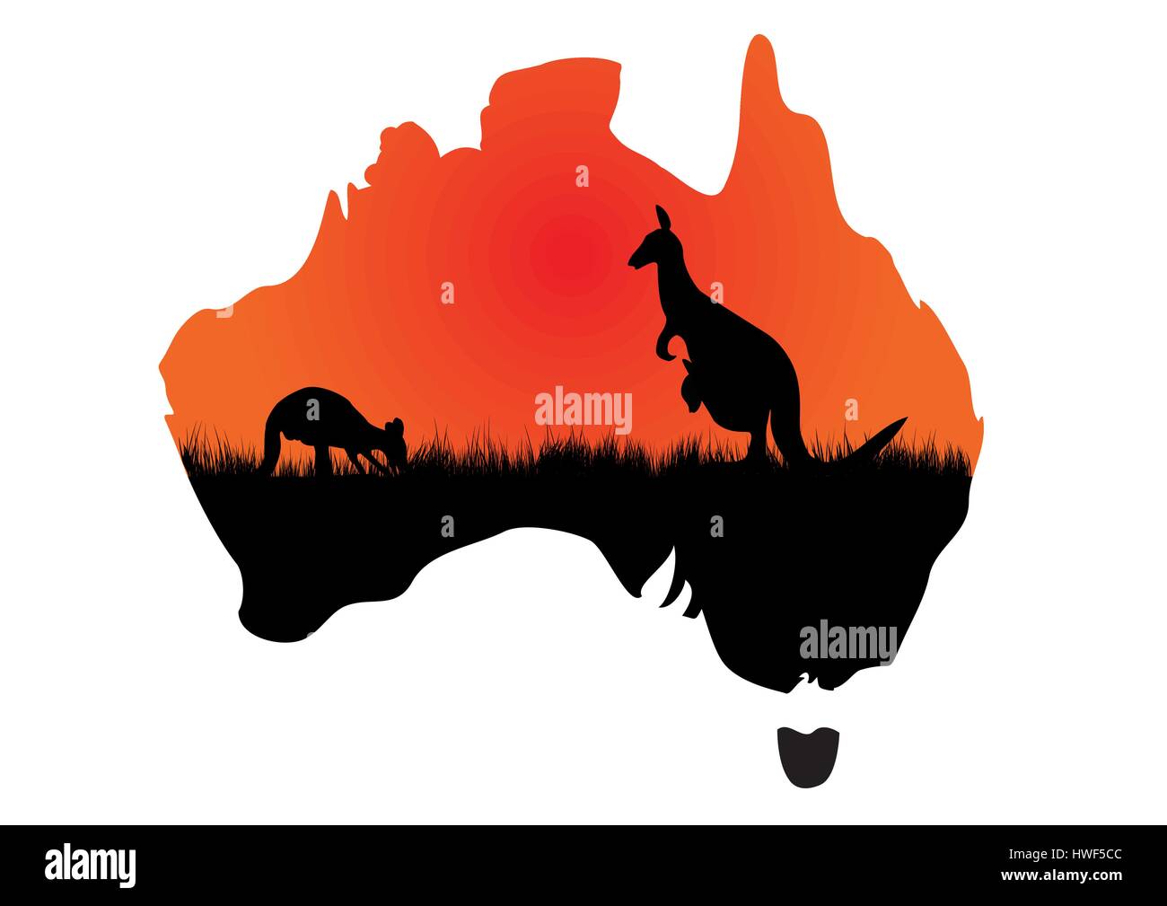 eine Karte von Australien mit ein paar Kängurus Stock Vektor