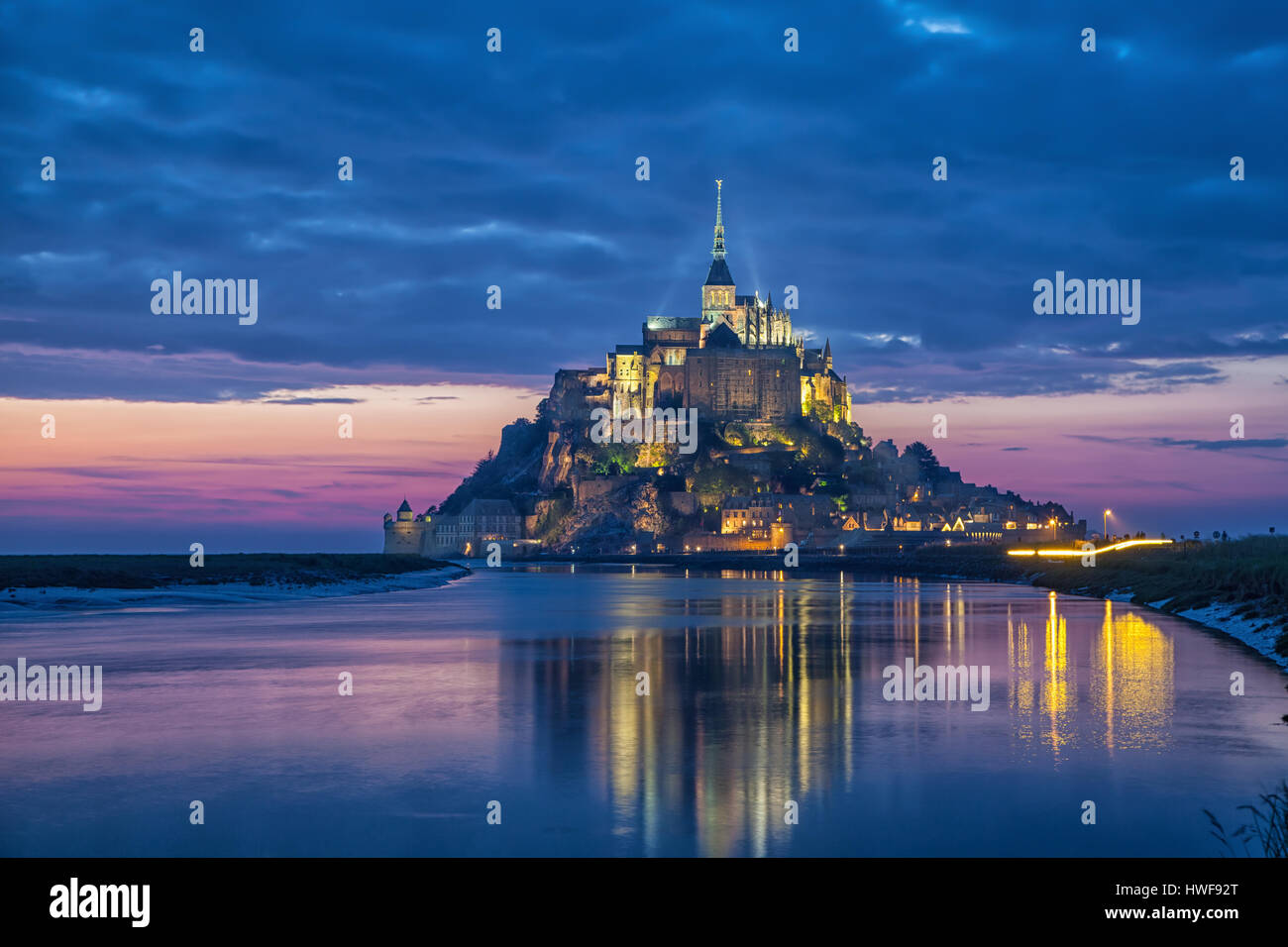 Abendstimmung von Mont Saint Michel, Normandie, Frankreich Stockfoto