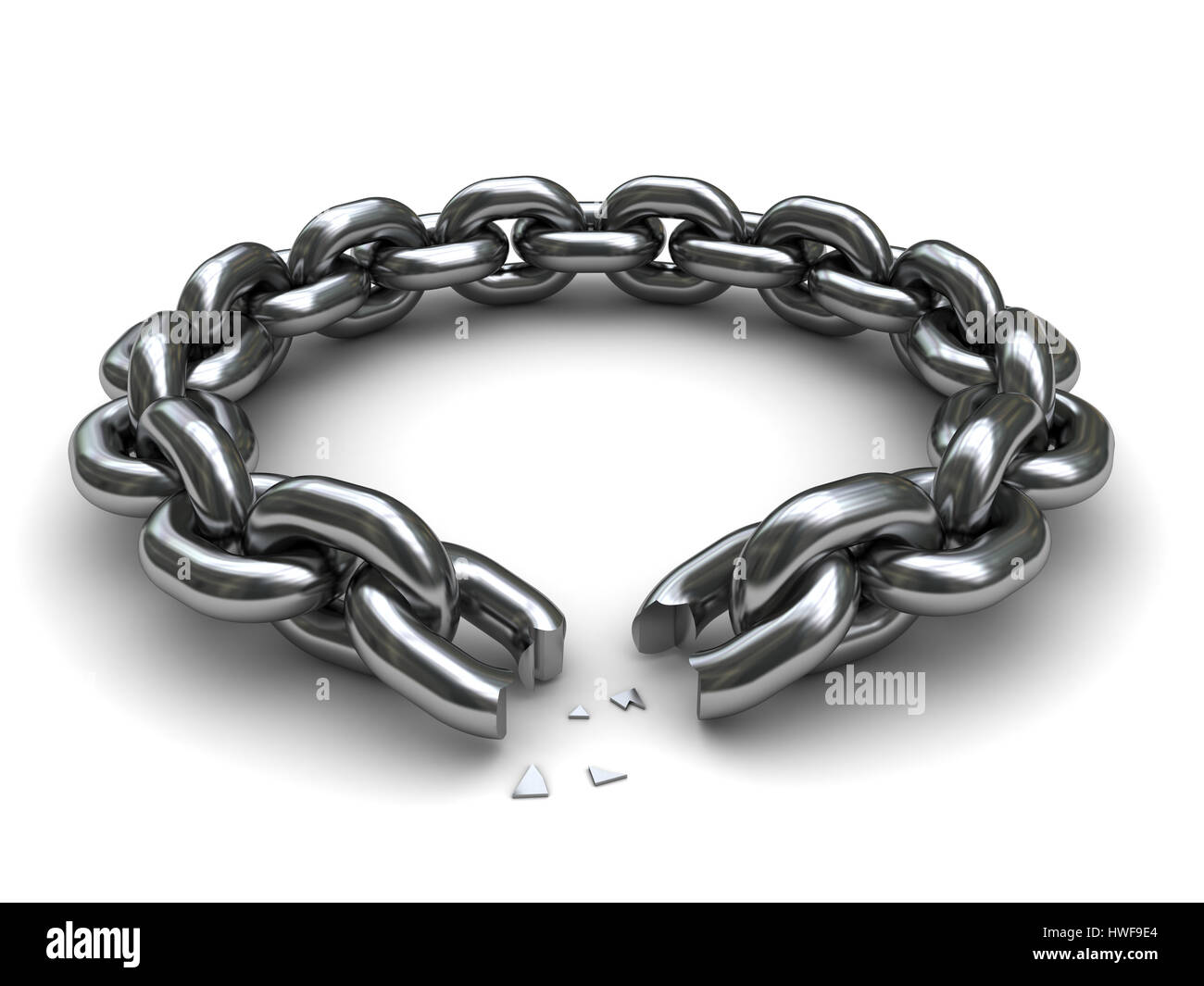 3D Darstellung der gebrochene Kette Kreis auf weißem Hintergrund Stockfoto