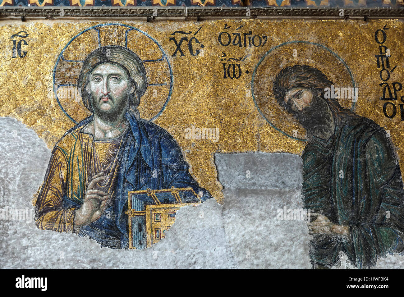 Mosaik, Jesus (links) und St. Johannes der Täufer, der Hagia Sophia, Istanbul, Türkei Stockfoto