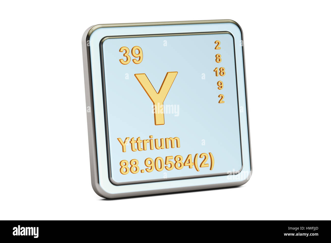 Yttrium Y, Chemisches Element Zeichen. 3D-Rendering isoliert auf weißem Hintergrund Stockfoto