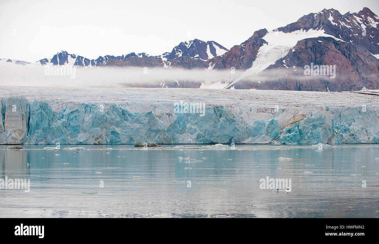 14.-Juli-Gletscher im Krossfjord, westlichen Spitzbergen, Svalbard Anfang August 2012. Stockfoto