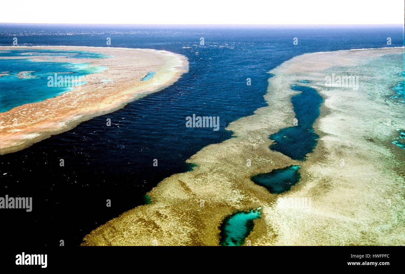 Das Great Barrier Reef! Hardy Reef (links) und Haken Riff (rechts) sind Teile des Great Barrier Reefs Mddle Secrion und findet sich vor Whitsunday Inseln ein Stockfoto