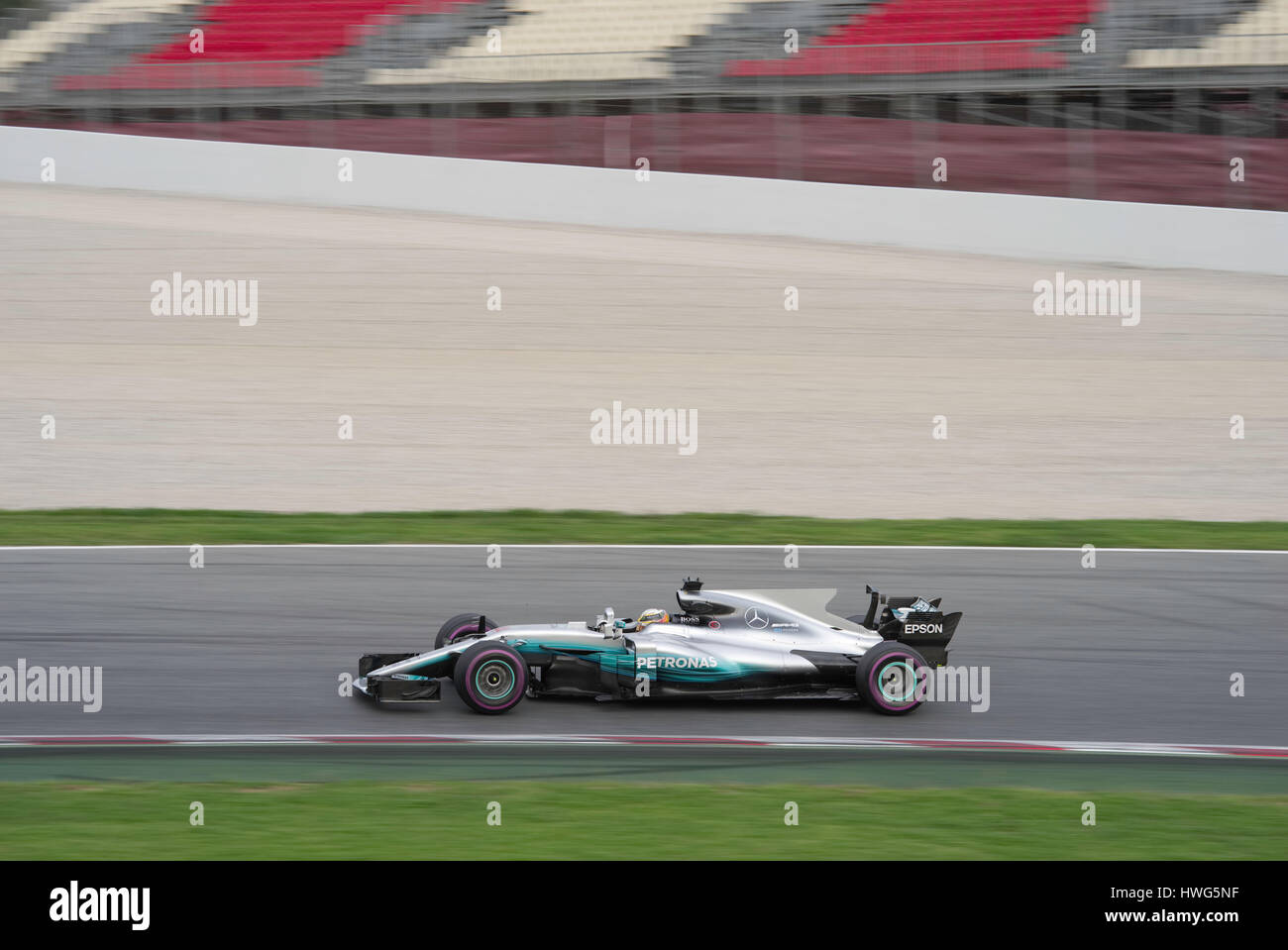 Lewis Hamilton im Mercedes Formel 1 F1-Boliden beim Barcelona-2017-Grand-Prix-Rennen. Stockfoto