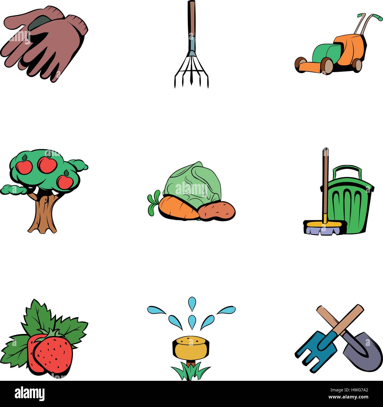 Gärtner Icons Set, CartoonStil Alamy