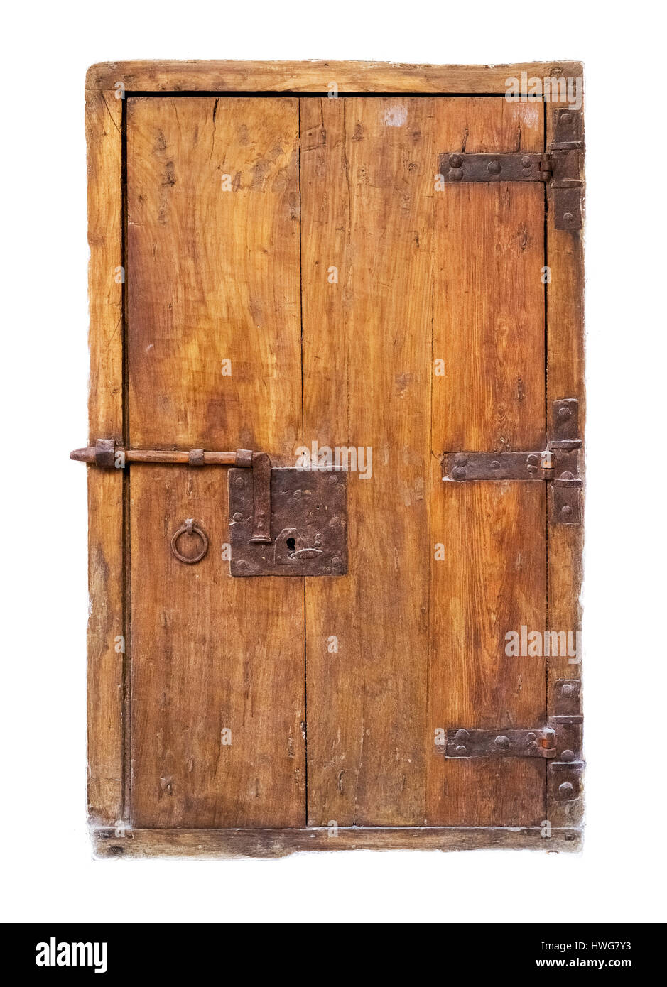 alte kleine Holztür mit locker Stockfoto