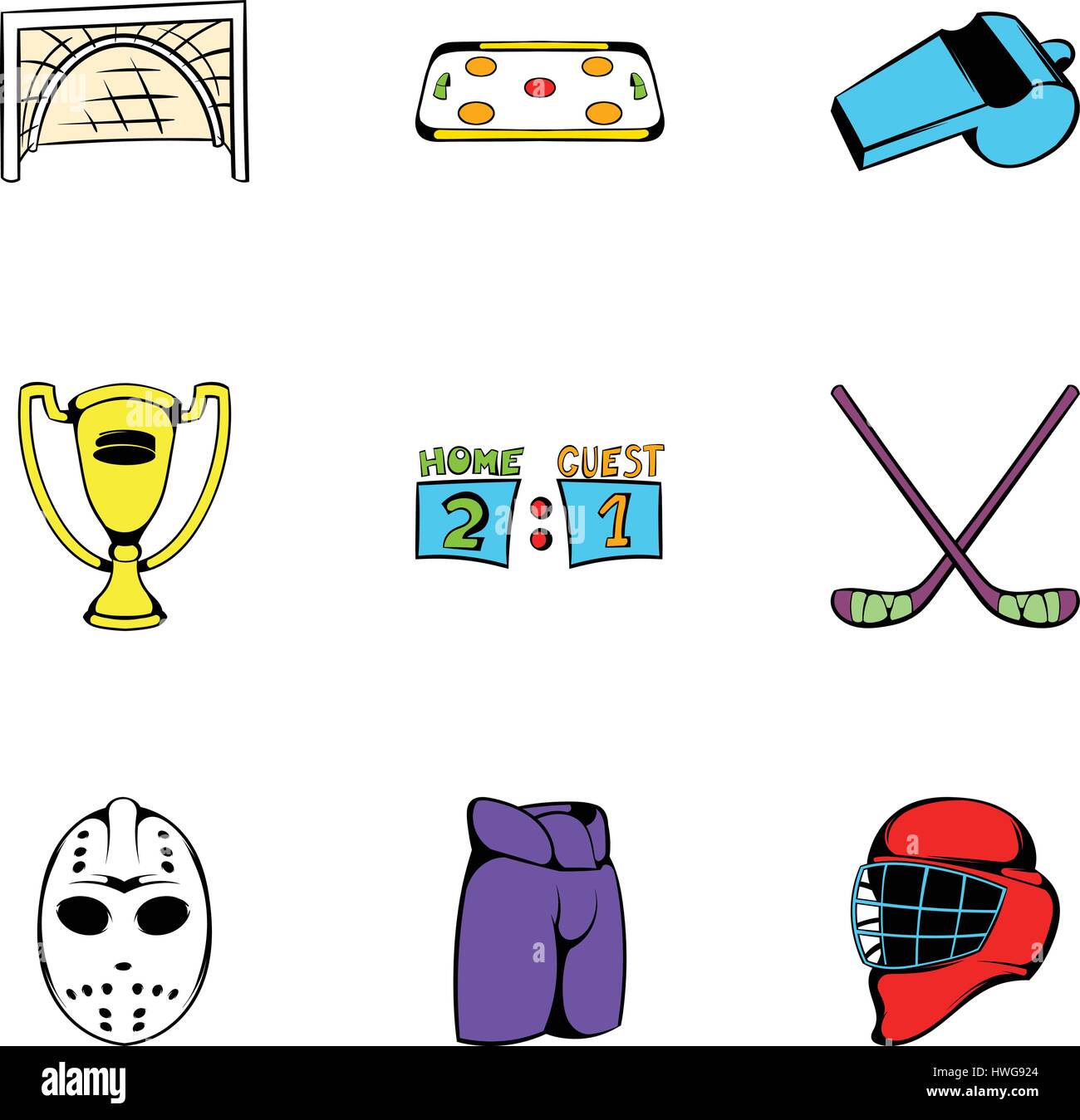 Hockey Wettbewerb Icons Set, Cartoon-Stil Stock Vektor