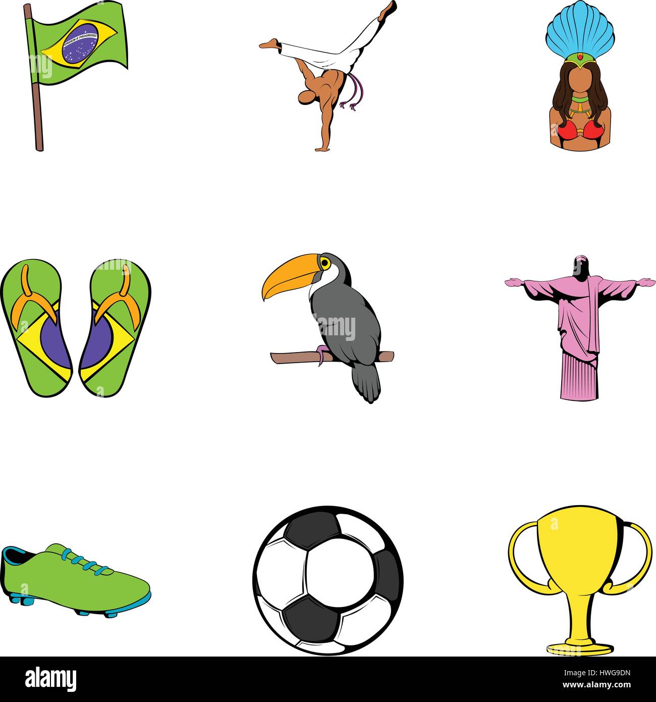 Brasilien-Icons set, cartoon-Stil Stock Vektor