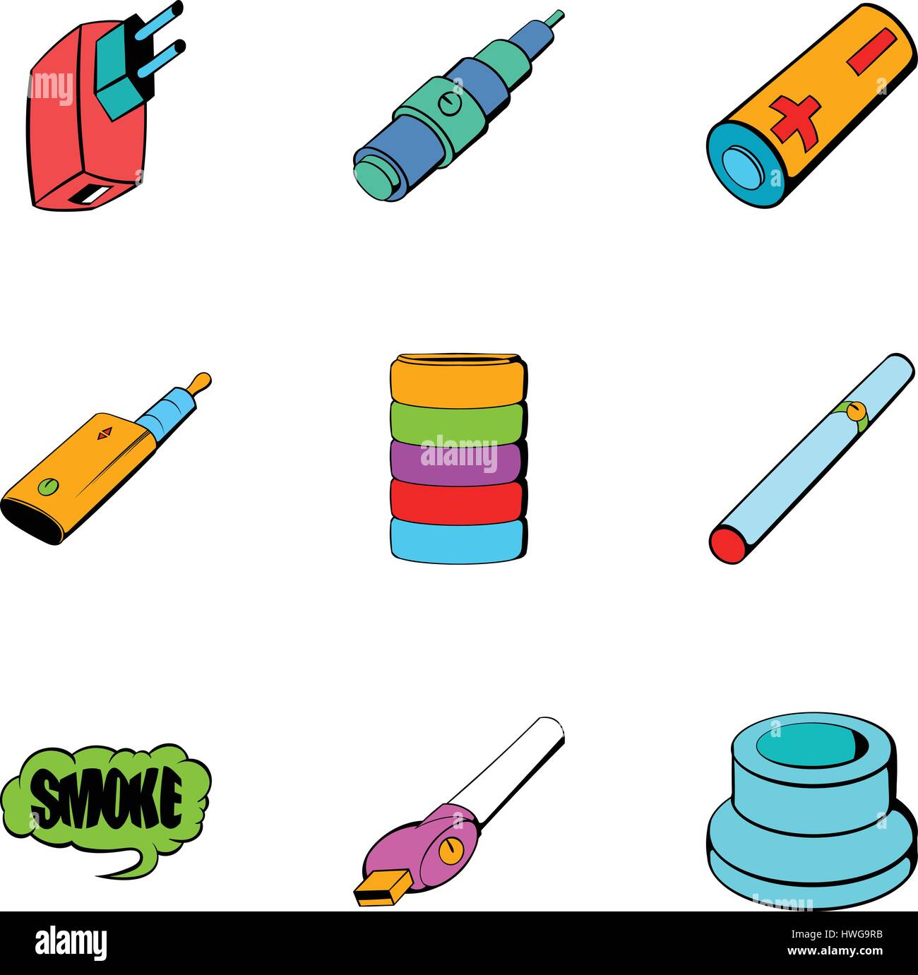 Symbole Batteriesatz, Cartoon-Stil Stock Vektor