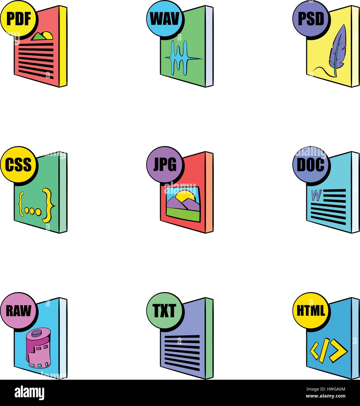 Download Symbole Dateisatz, Cartoon-Stil Stock Vektor