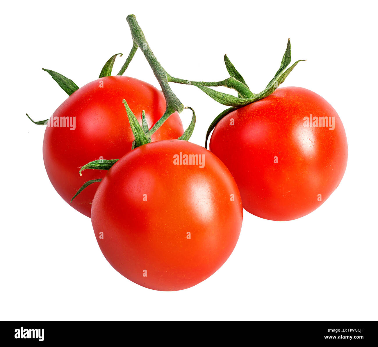 Cherry-Tomaten, die isoliert auf weißem Hintergrund Stockfoto