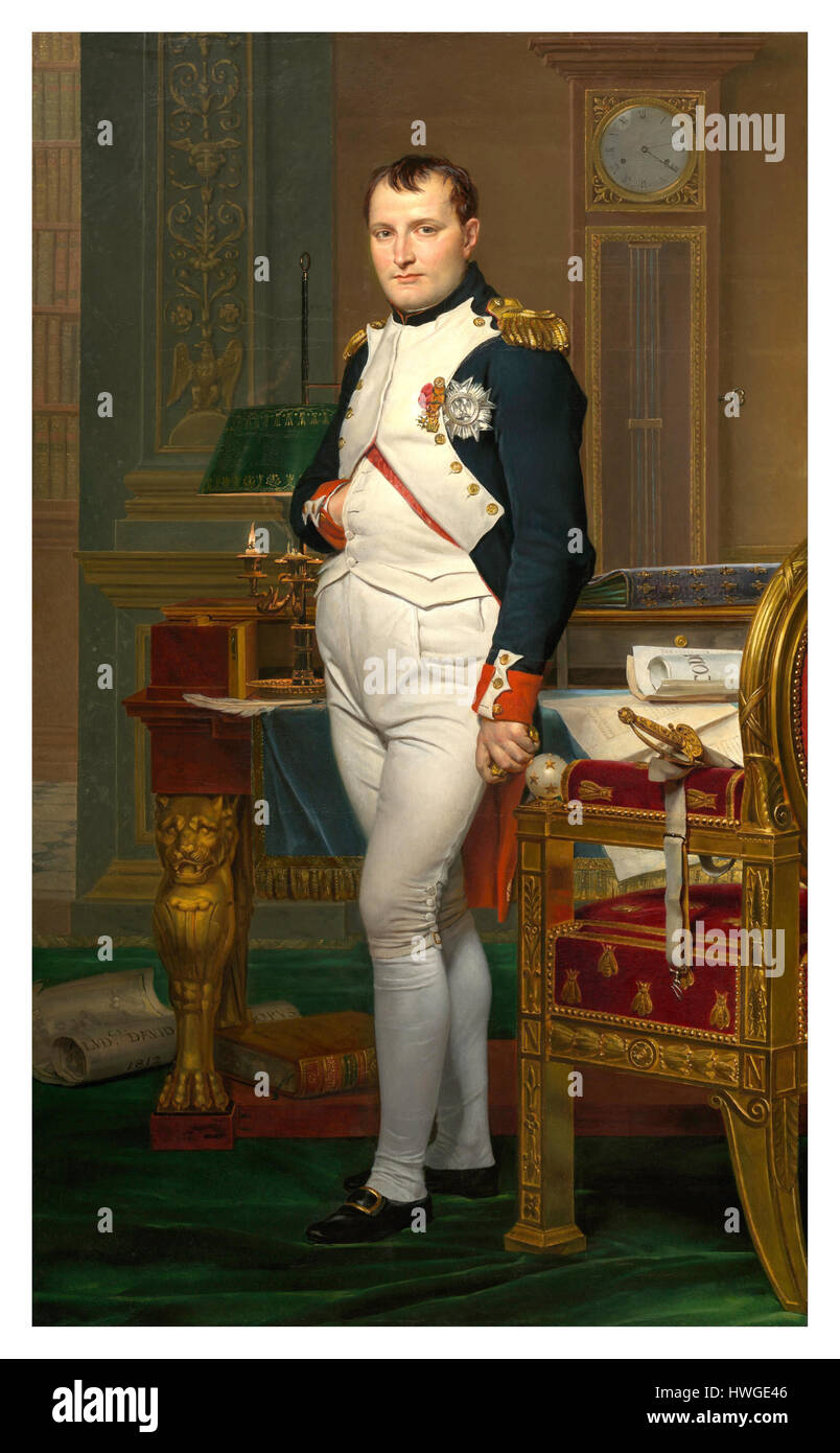 Der Kaiser Napoleon in seinem Arbeitszimmer an der Tuileries-Paris Frankreich 1812 Gemälde von Jacques-Louis David Stockfoto
