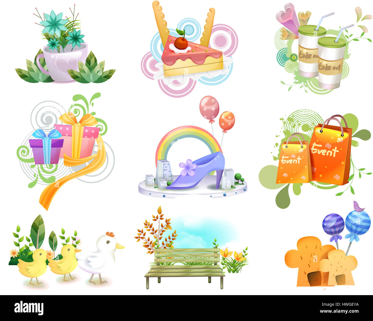 Schale, Tasse Tee, Kaffee, Kaffee, Kaffee zum Mitnehmen, Imbiss, Essen und Trinken, Kuchen, Süßigkeiten, Dessert, Geburtstag, Party, Feier, Veranstaltungen, Shopping, Einkaufstasche, Tasche, Vogel, Sitzbank, Garten, Holzbank, Entspannen, Relaxen, Schokolade, Lollypop, Cookies, Liebe, Festival, Weihnachten, geschenk, Geschenk, Geschenk Stockfoto