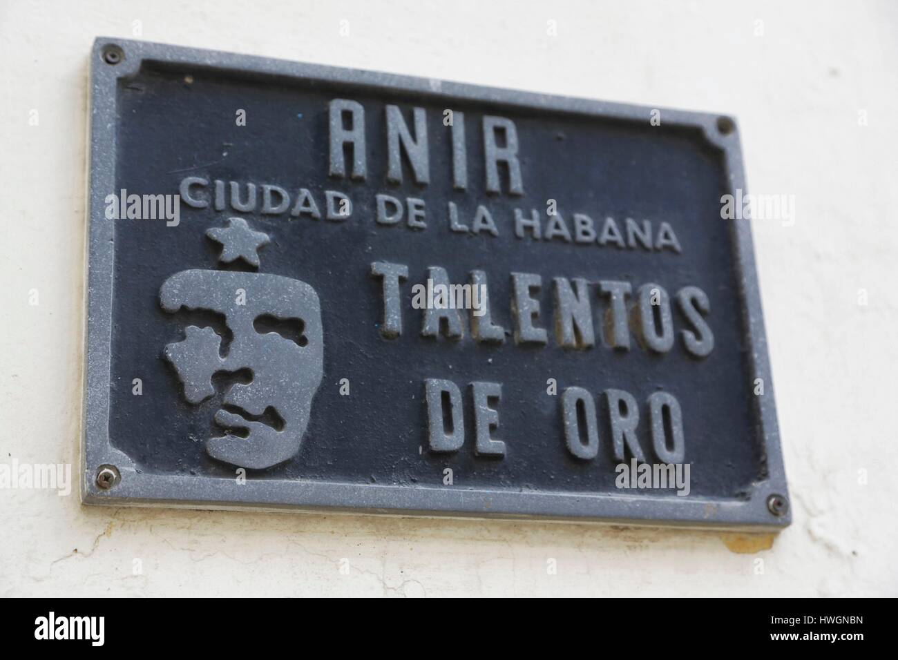 Kuba, Havanna, Habana Vieja, Welt-Heritge der UNESCO, Straßenschild mit dem Bild von Che Stockfoto