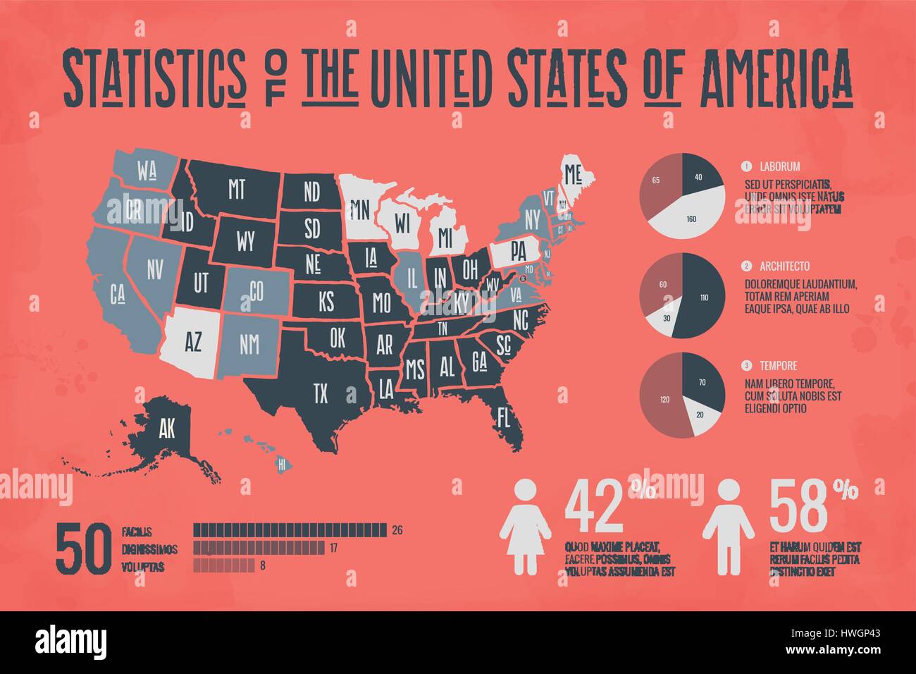 Poster-Karte USA mit Infografiken Elemente Stock Vektor