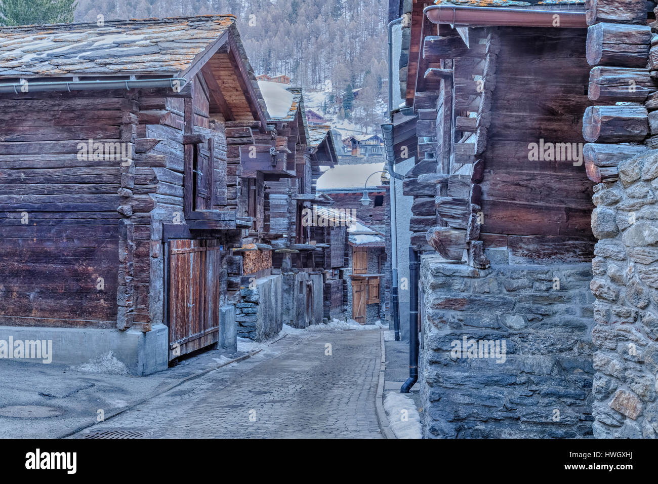 Hinterdorf, Altstadt, Zermatt, Wallis, Schweiz, Europa Stockfoto