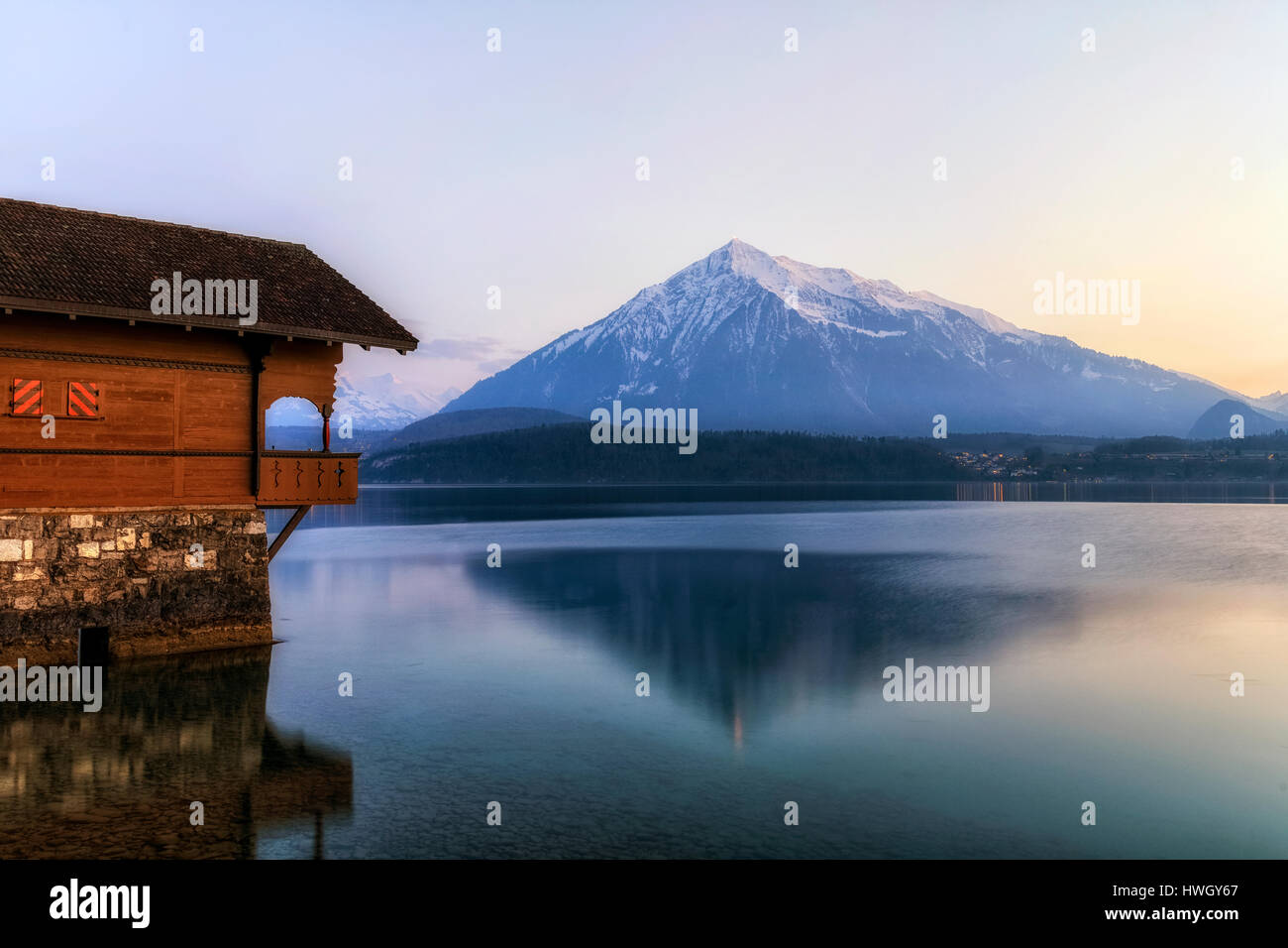 Thunersee, Niesen, Bern, Schweiz, Europa Stockfoto