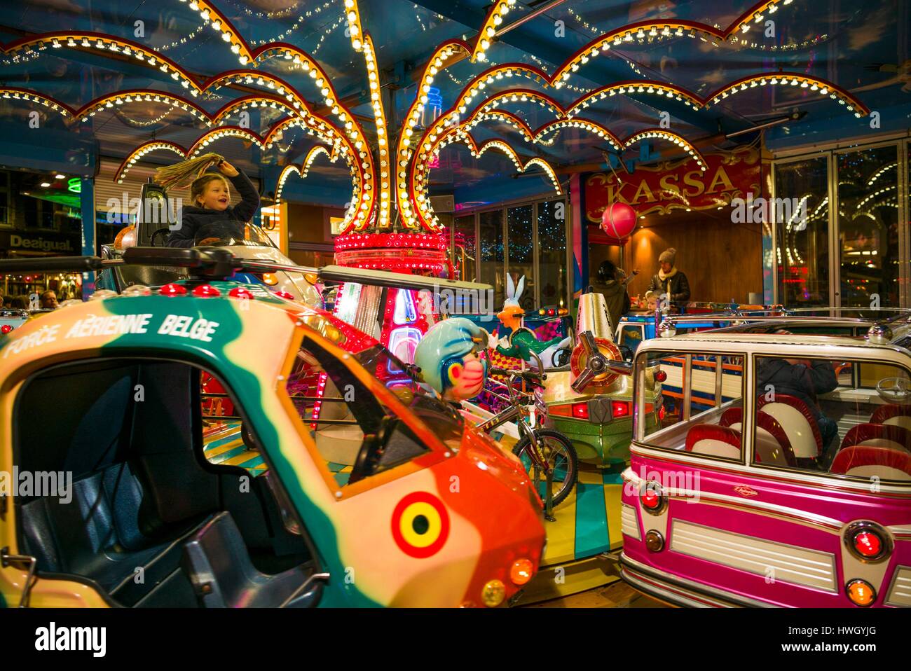 Belgien, Brügge, Weihnachtsmarkt, Karneval Karussell Stockfoto